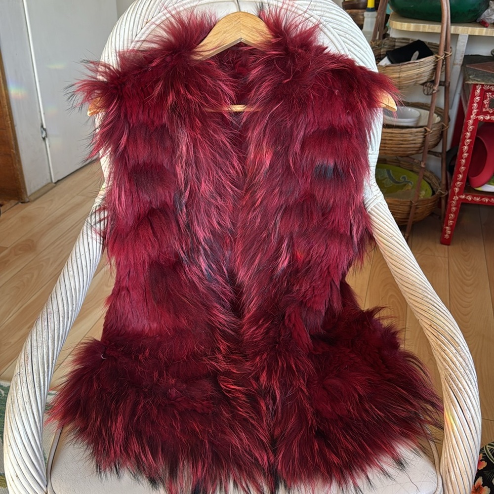 Vintage Red Reversible Genuine Fur Vest. Made in France. No Flaws! SIZE SMALL.